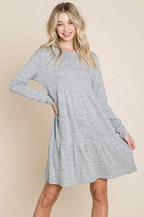 brushed hacci tiered pleated mini dress