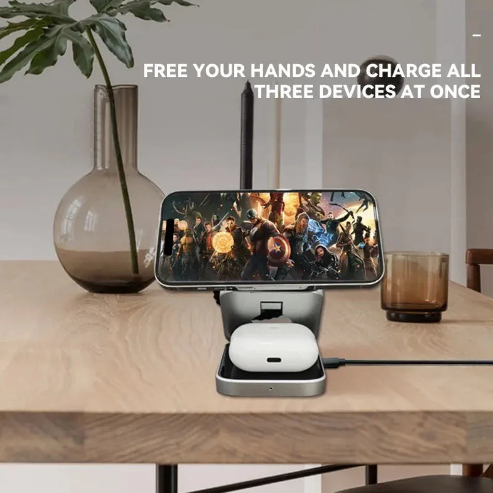 foldable 3 in 1 wireless charging phone stand
