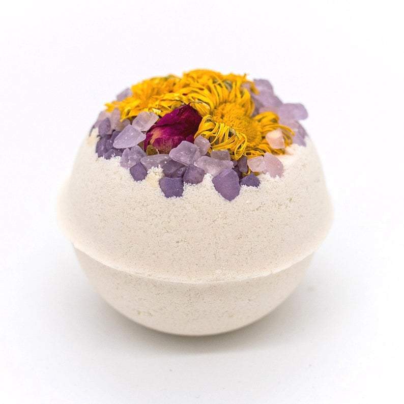 artisan organic calendula bath bomb with rose petals