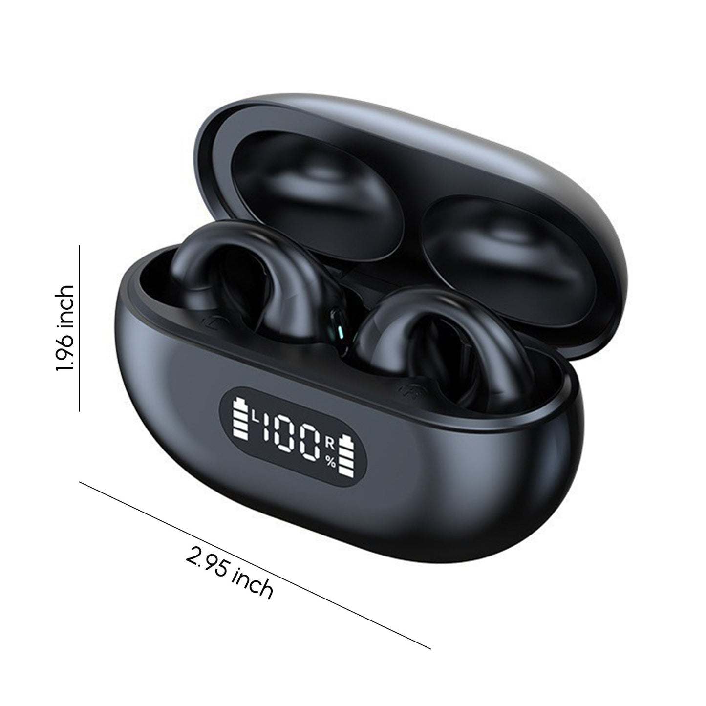 5.3 bluetooth open ear clip wireless earbuds with earhooks & digital