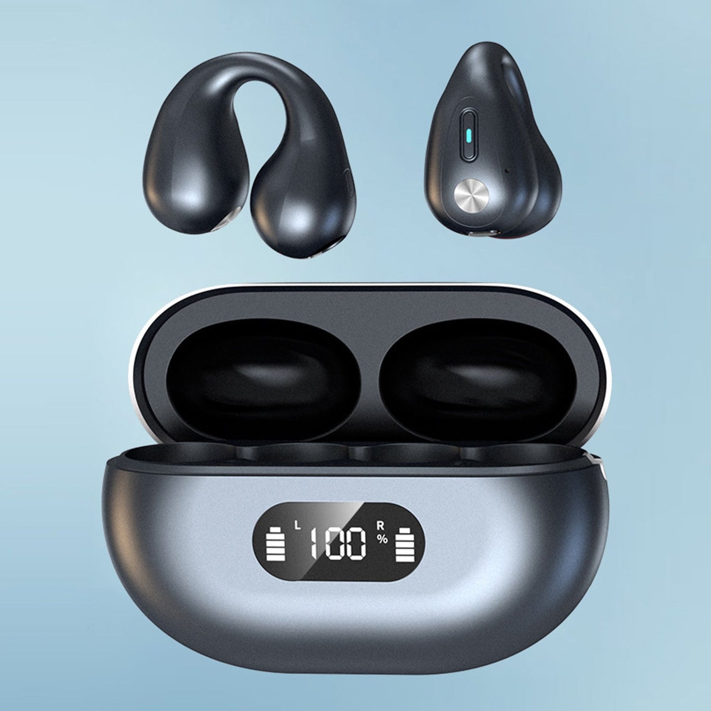 5.3 bluetooth open ear clip wireless earbuds with earhooks & digital