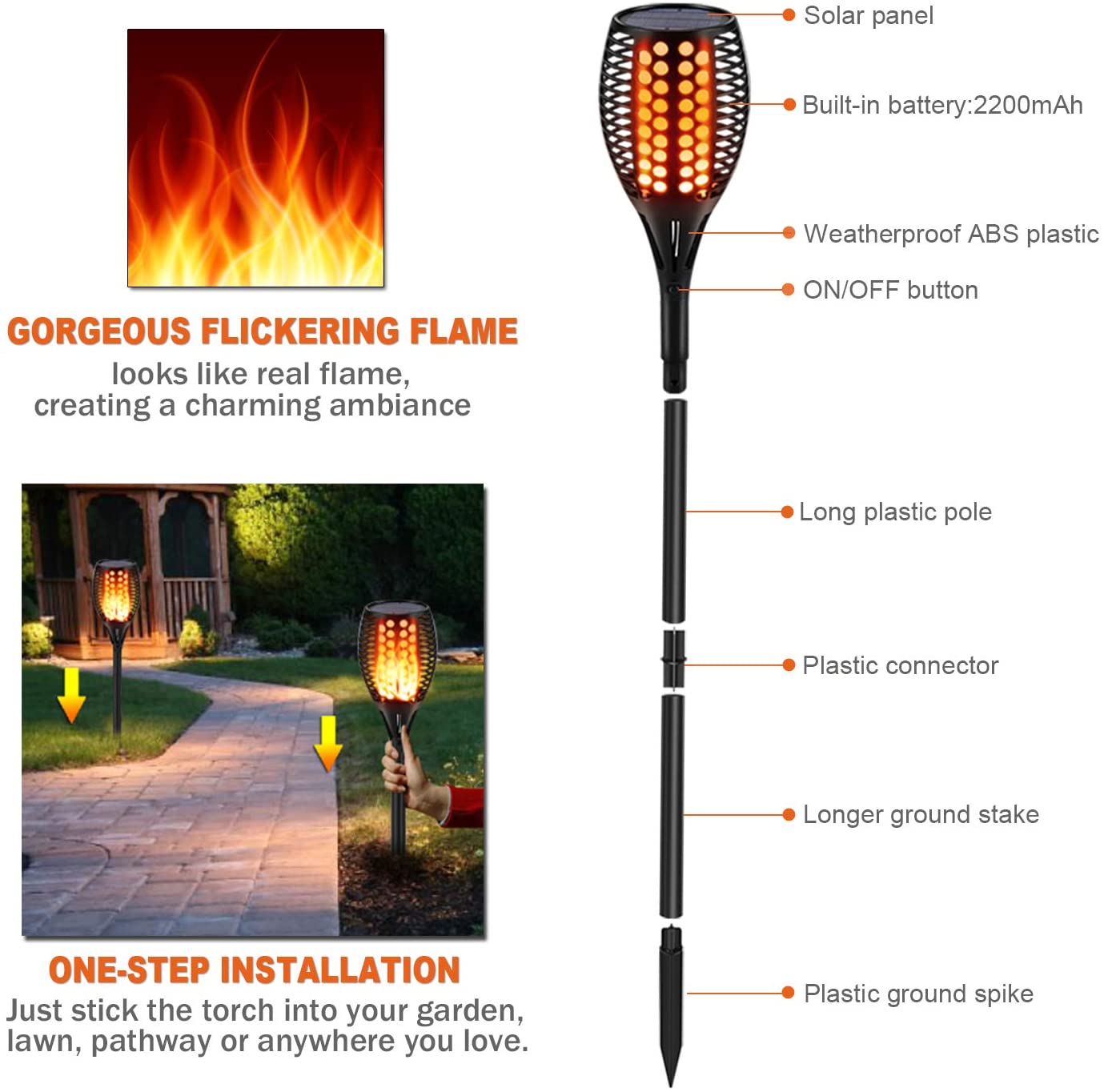 33 led outdoor waterproof solar powered small torch flame lights