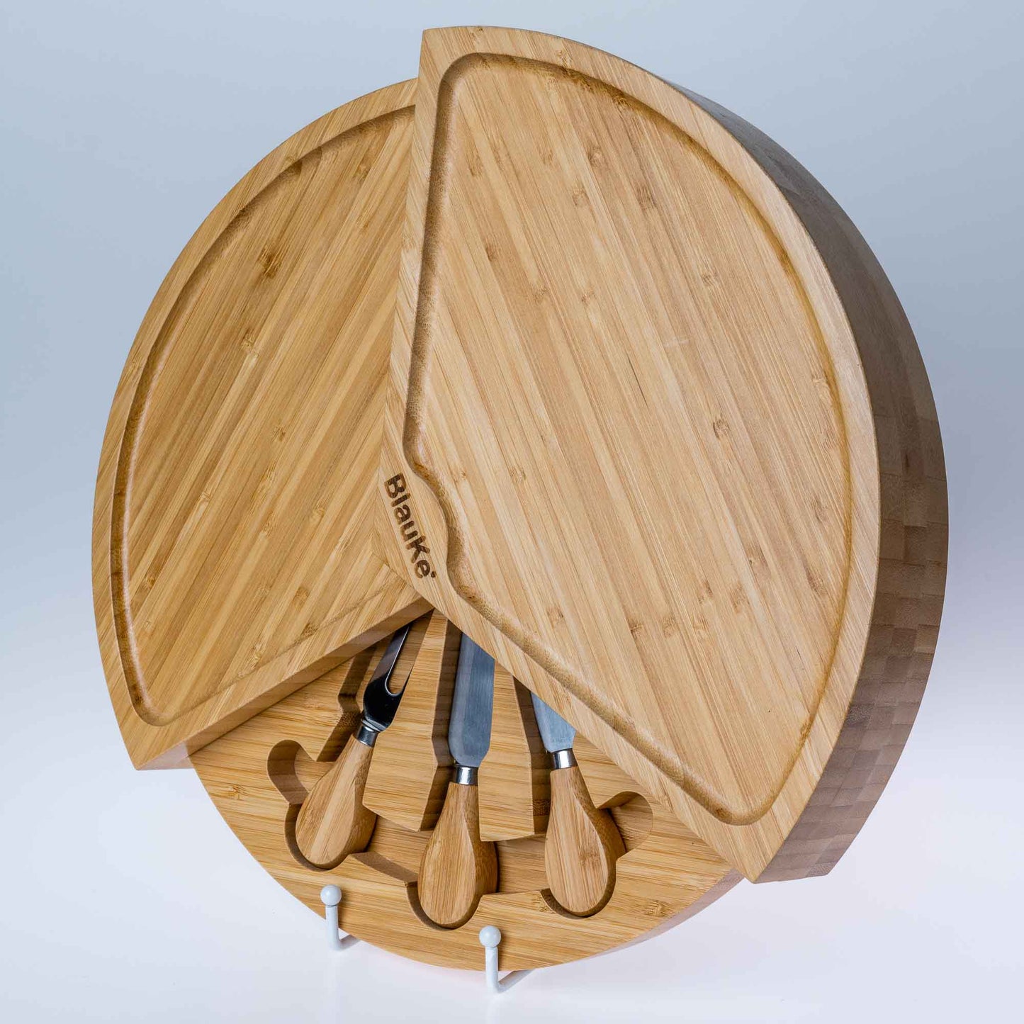 bamboo cheese board and knife set - 14 inch swiveling charcuterie