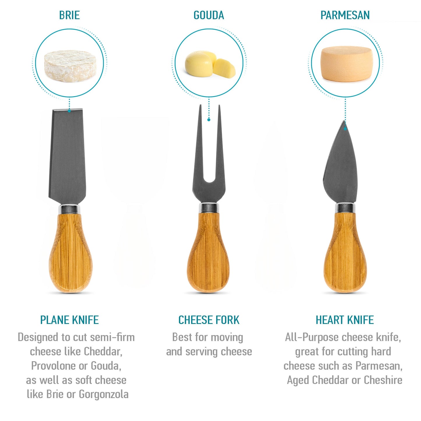 bamboo cheese board and knife set - 14 inch swiveling charcuterie