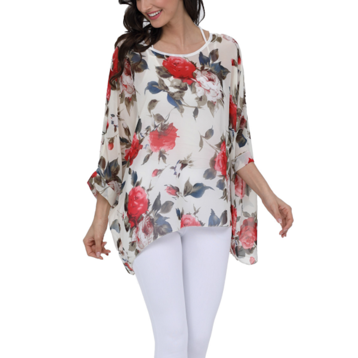 womens rose floral print chiffon top