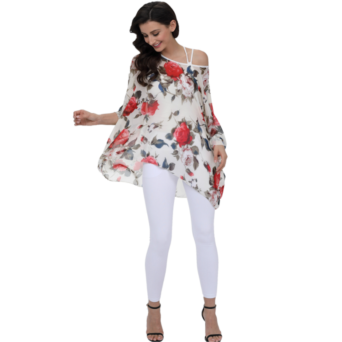 womens rose floral print chiffon top