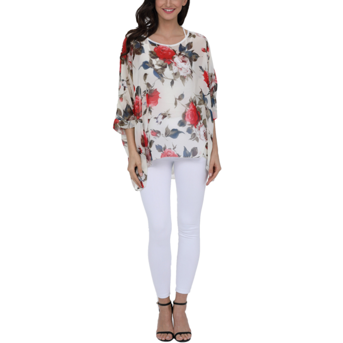 womens rose floral print chiffon top
