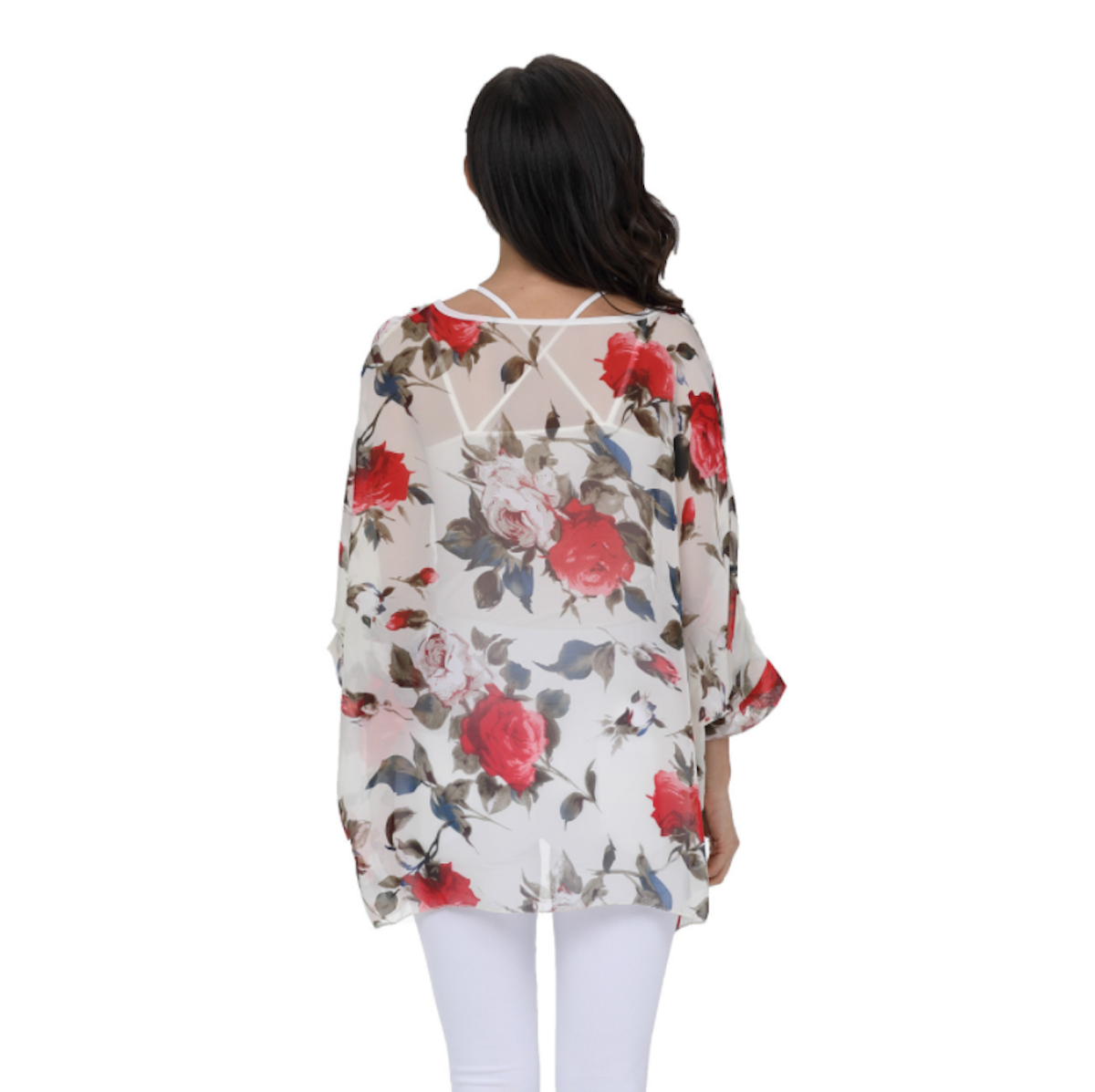 womens rose floral print chiffon top