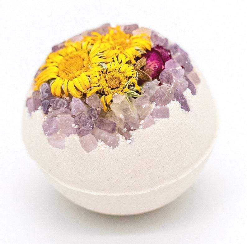 artisan organic calendula bath bomb with rose petals