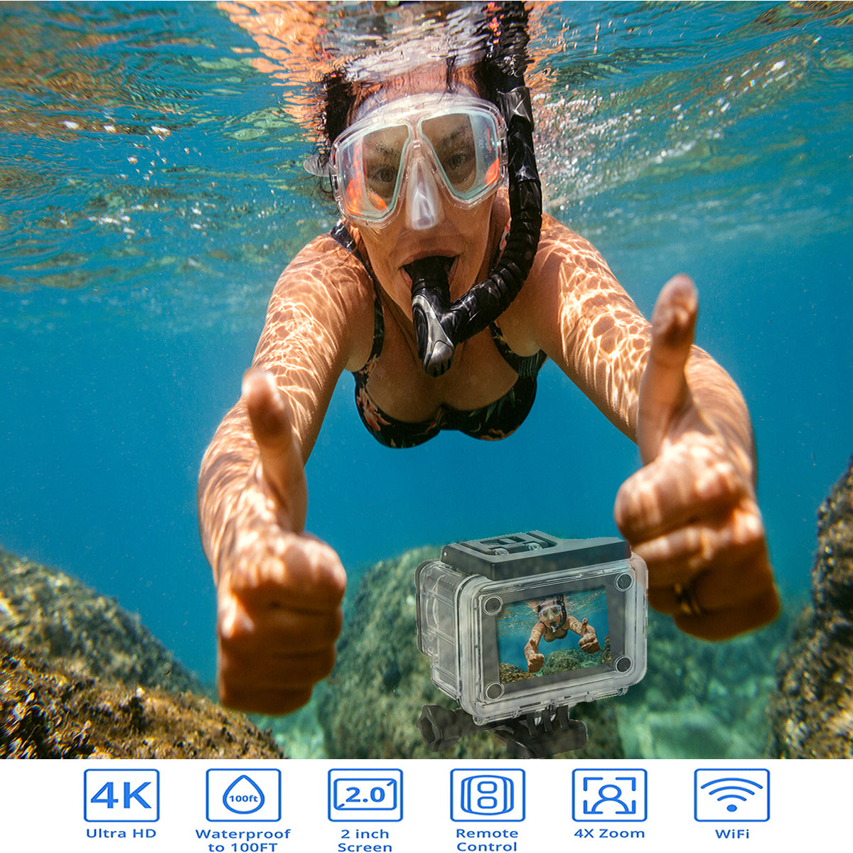 4k  waterproof all digital uhd wifi camera + rf remote and accessories