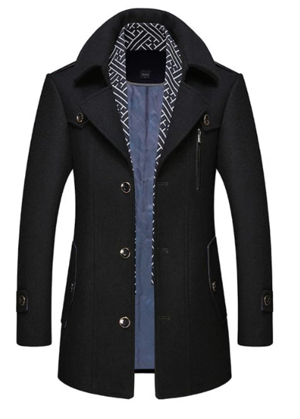 mens layered collar button front mid length coat