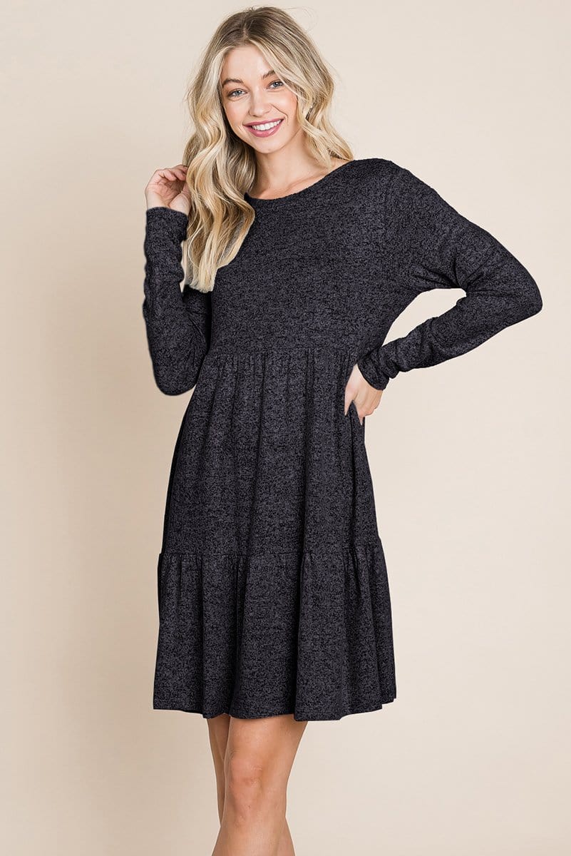 brushed hacci tiered pleated mini dress