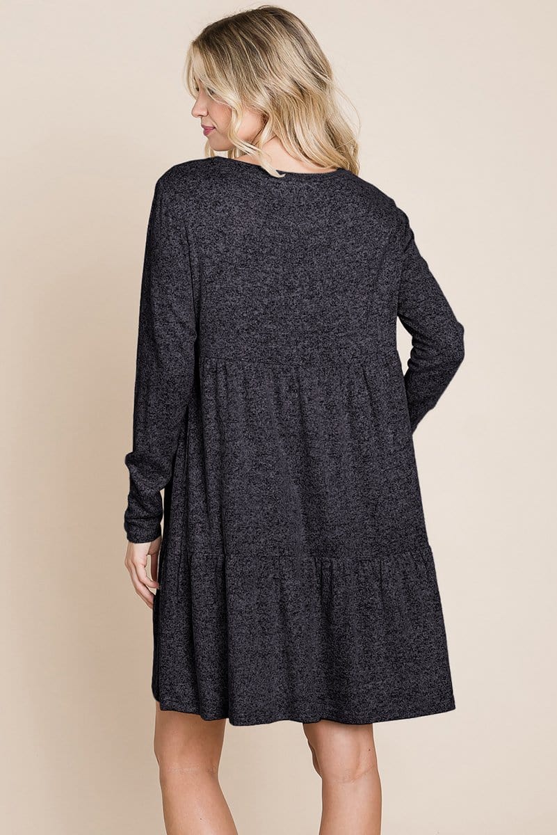 brushed hacci tiered pleated mini dress