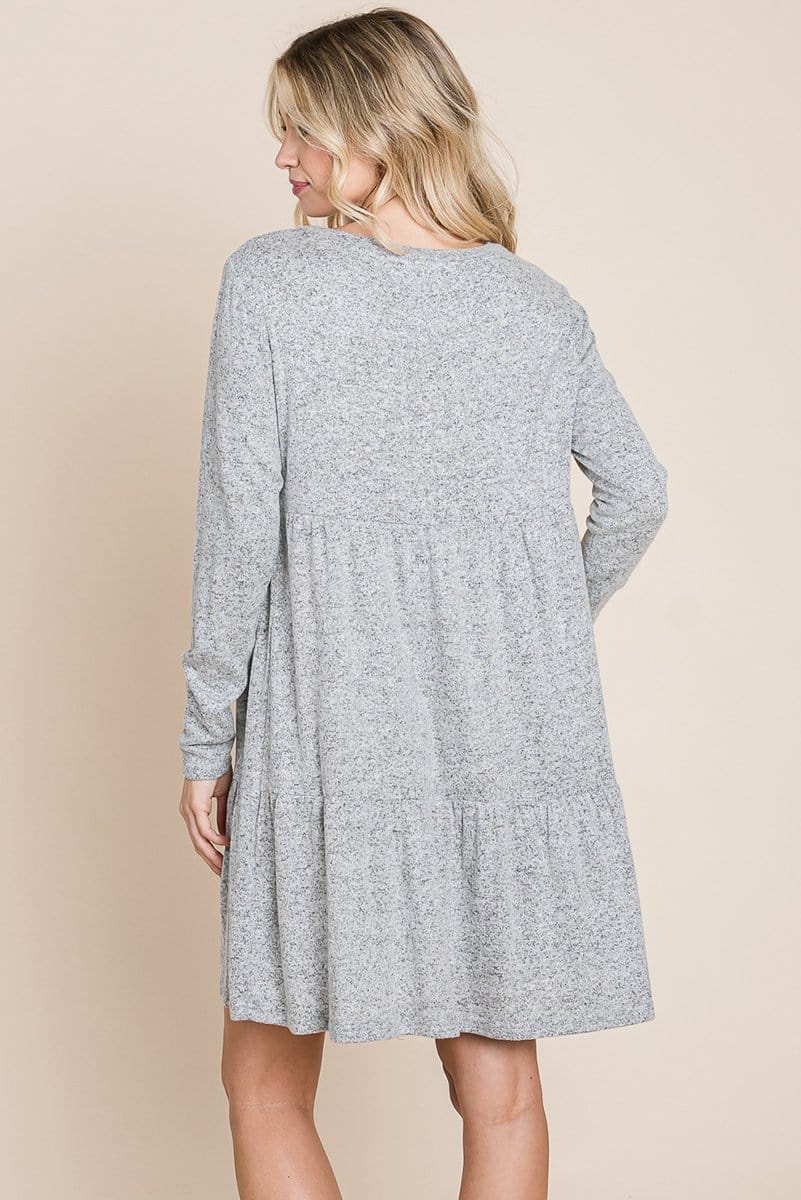 brushed hacci tiered pleated mini dress