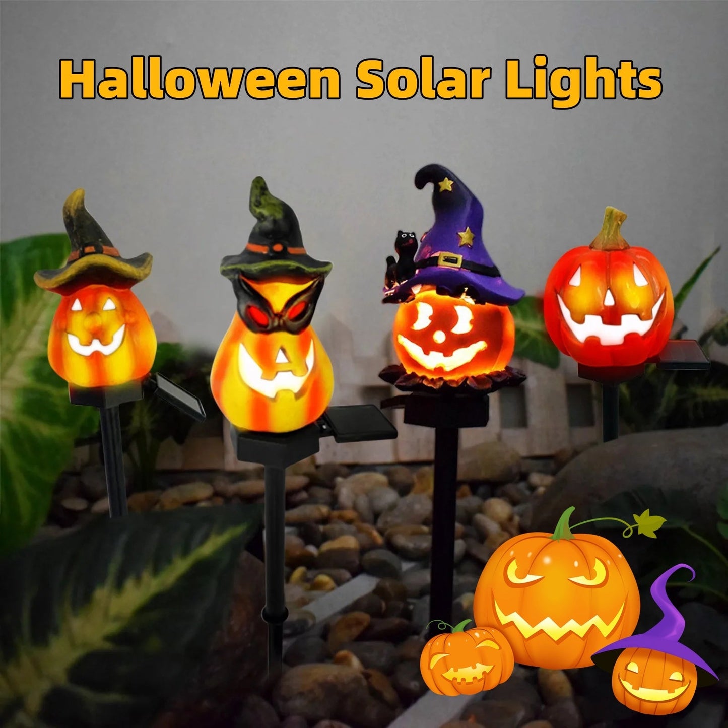 creative solar outdoor garden halloween pumpkin lantern resin