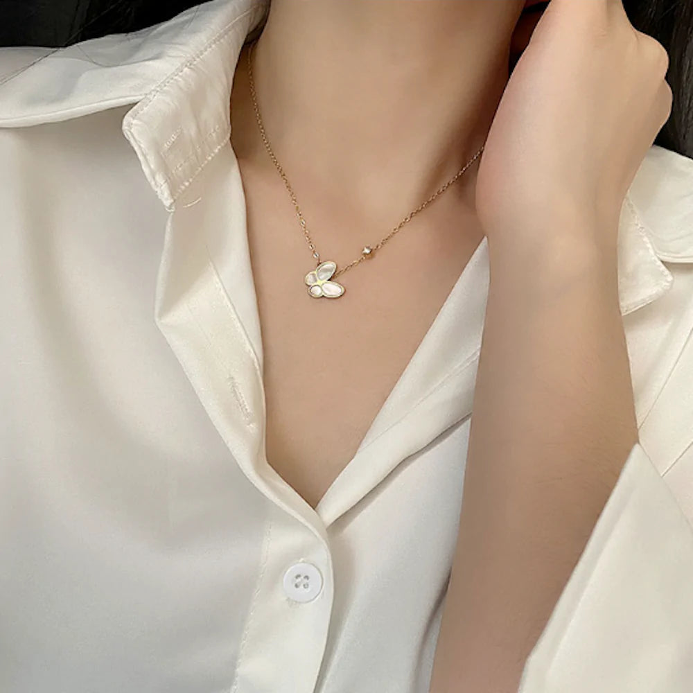 womens necklace with butterfly pedant