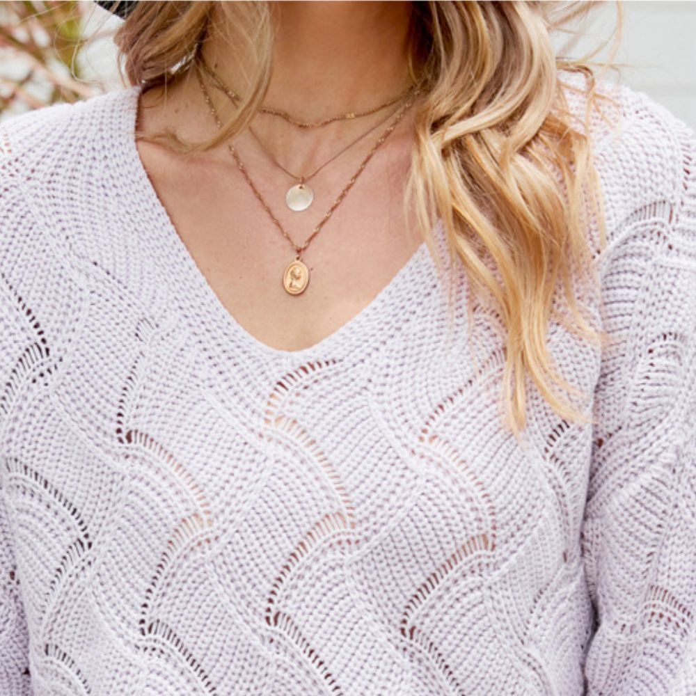 womens v-neck open knit sweater