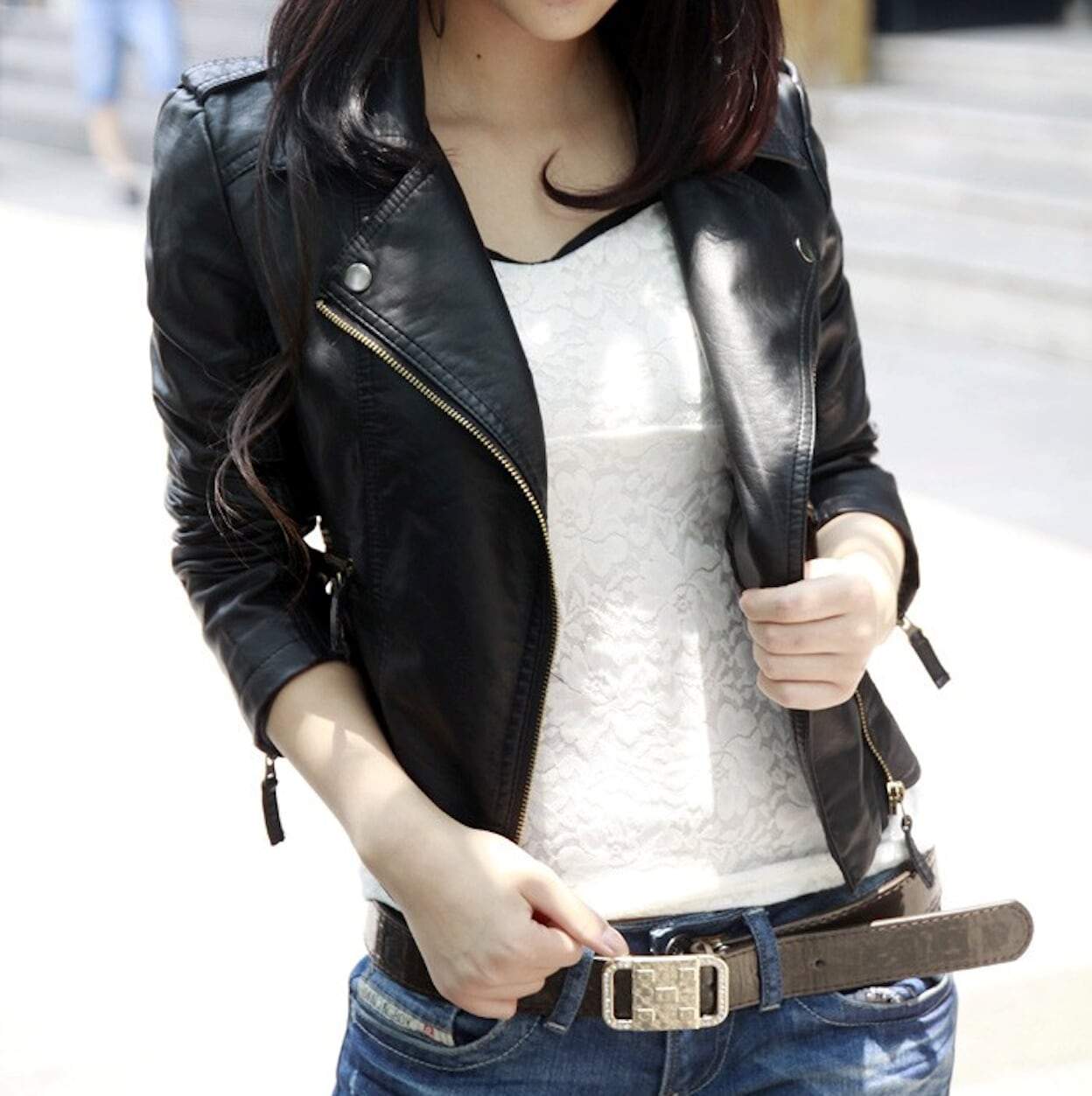 womens cropped vegan leather jacket